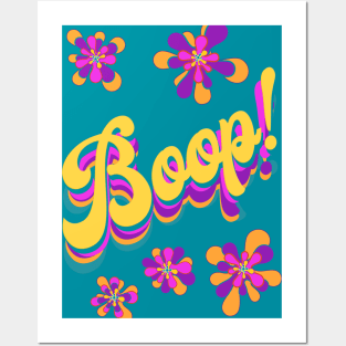 Boop! with psychedelic flowers retro color scheme Posters and Art